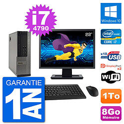 PC Dell 7020 SFF Ecran 22" Intel i7-4790 RAM 8Go Disque Dur 1To Windows 10 Wifi - Occasion