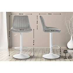 Acheter Decoshop26 Lot de 2 tabourets de bar réglable en hauteur pivotant à 360° assise en velours gris couture verticale pied métal blanc 10_0004431