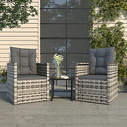 Maison Chic Salon de jardin 3 pcs avec coussins - Table et chaises d'extérieur - Mobilier/Meubles de jardin Moderne résine tressée gris -MN21024