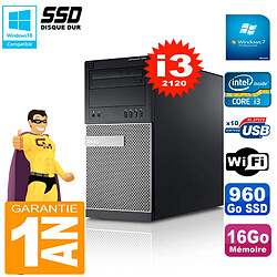 PC Tour DELL 7010 Core I3-2120 RAM 16Go Disque 960 Go SSD Wifi W7 - Occasion