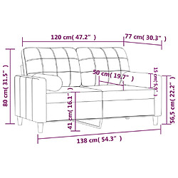 vidaXL Canapé 2 places avec oreillers jaune clair 120 cm tissu pas cher