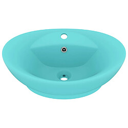 vidaXL Lavabo ovale à trop-plein Vert clair mat 58,5x39 cm Céramique