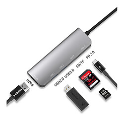 Eko Hub 6en1 HDMI4K SD Micro-SD USB3.0 USB-C vers USB Type-C Gris