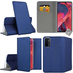 Htdmobiles Housse etui portefeuille avec coque intérieure en silicone pour Oppo A54 5G / A74 5G + film ecran - BLEU MAGNET