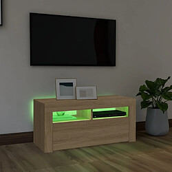 Avis vidaXL Meuble TV avec lumières LED chêne sonoma 90x35x40 cm