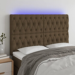 Maison Chic Tête de lit scandinave à LED,meuble de chambre Marron foncé 144x7x118/128 cm Tissu -MN14982