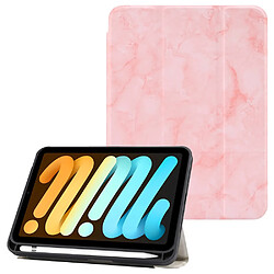 Etui en PU motif marbré avec support à trois volets et porte-stylo rose pour votre Apple iPad mini (2021)