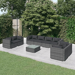 Maison Chic Salon de jardin 9 pcs + coussins - Mobilier/Meubles de jardin - Table et chaises d'extérieur Résine tressée Gris -MN45607