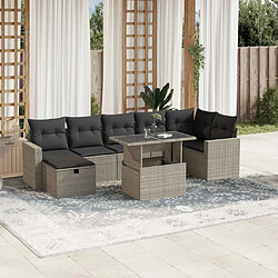 vidaXL Salon de jardin 8 pcs avec coussins gris clair résine tressée