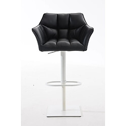 Decoshop26 Tabouret de bar chaise haute de comptoir couture carrées assise en PVC noir cadre en métal blanc 10_0004740