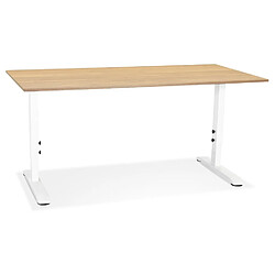 Alterego Bureau réglable en hauteur 'OSMOSE' en bois finition naturelle et métal blanc - 160x80 cm