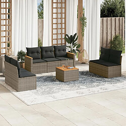 vidaXL Salon de jardin 8 pcs avec coussins gris résine tressée