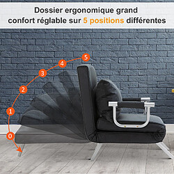 Homcom Fauteuil chauffeuse canapé-lit convertible 1 place déhoussable grand confort coussin pieds accoudoirs métal suède noir pas cher