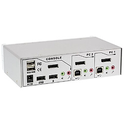 Commutateur KVM de bureau InLine®, 2 ports, DisplayPort 1.2, 4K, USB 2.0, Audio