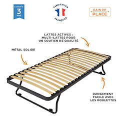 Ebac Sommier en métal gigogne 80x190 - 20 lattes bois - Gain de place - Made in France