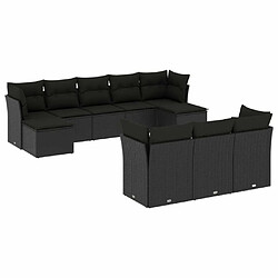 Maison Chic Salon de jardin 10 pcs avec coussins | Ensemble de Table et chaises | Mobilier d'Extérieur noir résine tressée -GKD51255