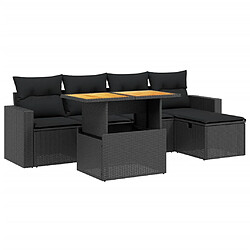 vidaXL Salon de jardin 6 pcs avec coussins noir résine tressée