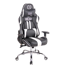 Decoshop26 Fauteuil de bureau gamer design sportif fonction de massage chauffant avec coussins en PVC noir / blanc 10_0002529