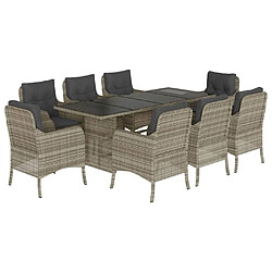 Maison Chic Ensemble à manger d'extérieur 9 pcs avec coussins,Salon de jardin,Mobilier de jardin gris clair rotin -GKD379766