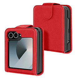 Avizar Coque pour Samsung Z Flip 6 Cuir Vegan Pliable Fermeture Magnétique Rouge