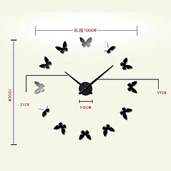 Wewoo Horloges DIY noir Chambre Décoration de la maison sans cadre en forme de papillon grand bricolage Wall Sticker Mute Clock, taille: 100 * 100 cm