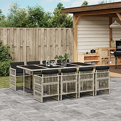 Maison Chic Ensemble à manger d'extérieur 9 pcs avec coussins,Salon de jardin,Mobilier de jardin gris clair rotin -GKD739042