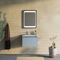 Kiamami Valentina ARMOIRE DE TOILETTE AVEC TIROIR 60CM BLEU CLAIR MAT ET MIROIR 60X80| MONACO