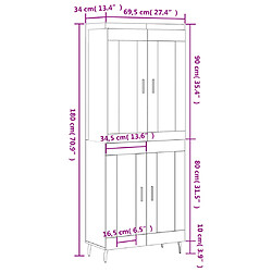 vidaXL Buffet haut Chêne marron 69,5x34x180 cm Bois d'ingénierie pas cher