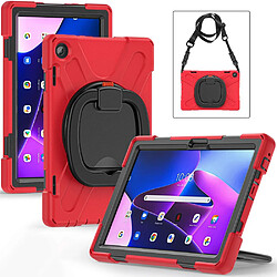 Coque en silicone anti-chute avec béquille rotative et bandoulière pour votre Lenovo Tab M10 (Gen 3) TB-328FU/TB-328XU - rouge