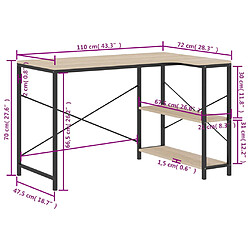 vidaXL Bureau d'ordinateur Noir et chêne 110x72x70cm Bois d'ingénierie pas cher