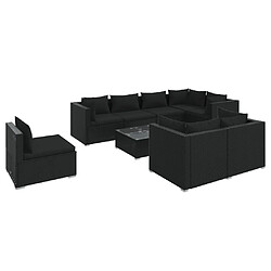 vidaXL Salon de jardin 9 pcs avec coussins Résine tressée Noir