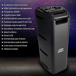 Enceinte Autonome sur Batterie - Koolstar CREED266 - 300W - USB SD Bluetooth - Micro filaire - 2x Boomer 16cm à LED RVB pas cher