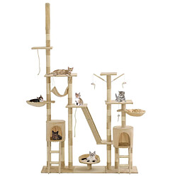 Helloshop26 Arbre à chat griffoir grattoir niche jouet animaux peluché en sisal 230-250 cm beige 3702048