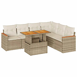 vidaXL Salon de jardin avec coussins 7 pcs beige résine tressée acacia