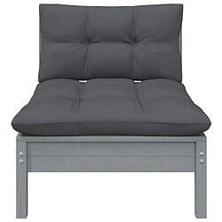 vidaXL Canapé central de jardin avec coussins anthracite Gris Pin