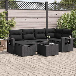 vidaXL Salon de jardin 7 pcs avec coussins noir résine tressée