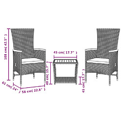 Acheter vidaXL Ensemble à manger de jardin avec coussins 3 pcs Noir