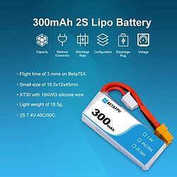 Batterie Lipo 7.4V 300mAh 45C 2S HV | Connecteur XT30 | Léger, adapté au drone Kondor spatial de Radiofly pas cher