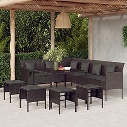 vidaXL Ensemble à manger de jardin coussins 6pcs noir résine tressée