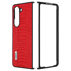 Coque pour Samsung Z Fold 5 Hybride Cuir Véritable Motif Serpent Abeel rouge