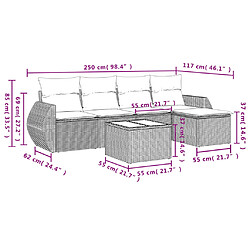 Avis vidaXL Salon de jardin avec coussins 6 pcs marron résine tressée