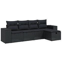 vidaXL Salon de jardin 5 pcs avec coussins noir résine tressée