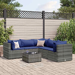 vidaXL Salon de jardin 6 pcs avec coussins Gris Résine tressée