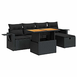 vidaXL Salon de jardin 6 pcs avec coussins noir résine tressée acacia