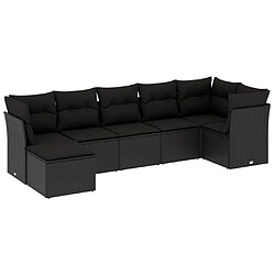 vidaXL Salon de jardin 7 pcs avec coussins noir résine tressée