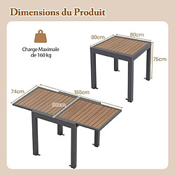 Helloshop26 Table de jardin extensible en aluminium ajustable de 80 à 160 cm table à manger extérieure rectangulaire pour 4-6 personnes naturel 20_0009421