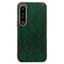 Coque en TPU + cuir véritable électroplaqué, texture autruche pour votre Sony Xperia 1 IV 5G - vert