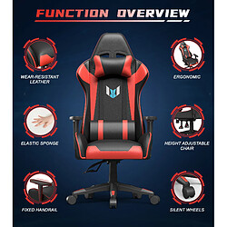 Avis Chaise Gaming - Chaise de bureau - Chaises de bureau Rattantree - Chaise de jeu ergonomique - Chaise d'ordinateur PC avec appui-tête et support lombaire - Chaise de jeu inclinable réglable en hauteur - Rouge