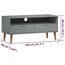 vidaXL Meuble TV MOLDE Gris 106x40x49 cm Bois de pin massif pas cher