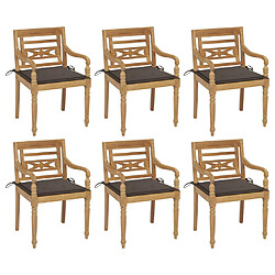 vidaXL Chaises Batavia avec coussins lot de 6 Bois de teck solide